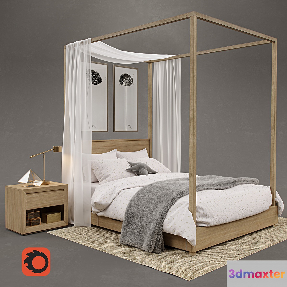 RH _ Callum storage canopy bed 3D Max