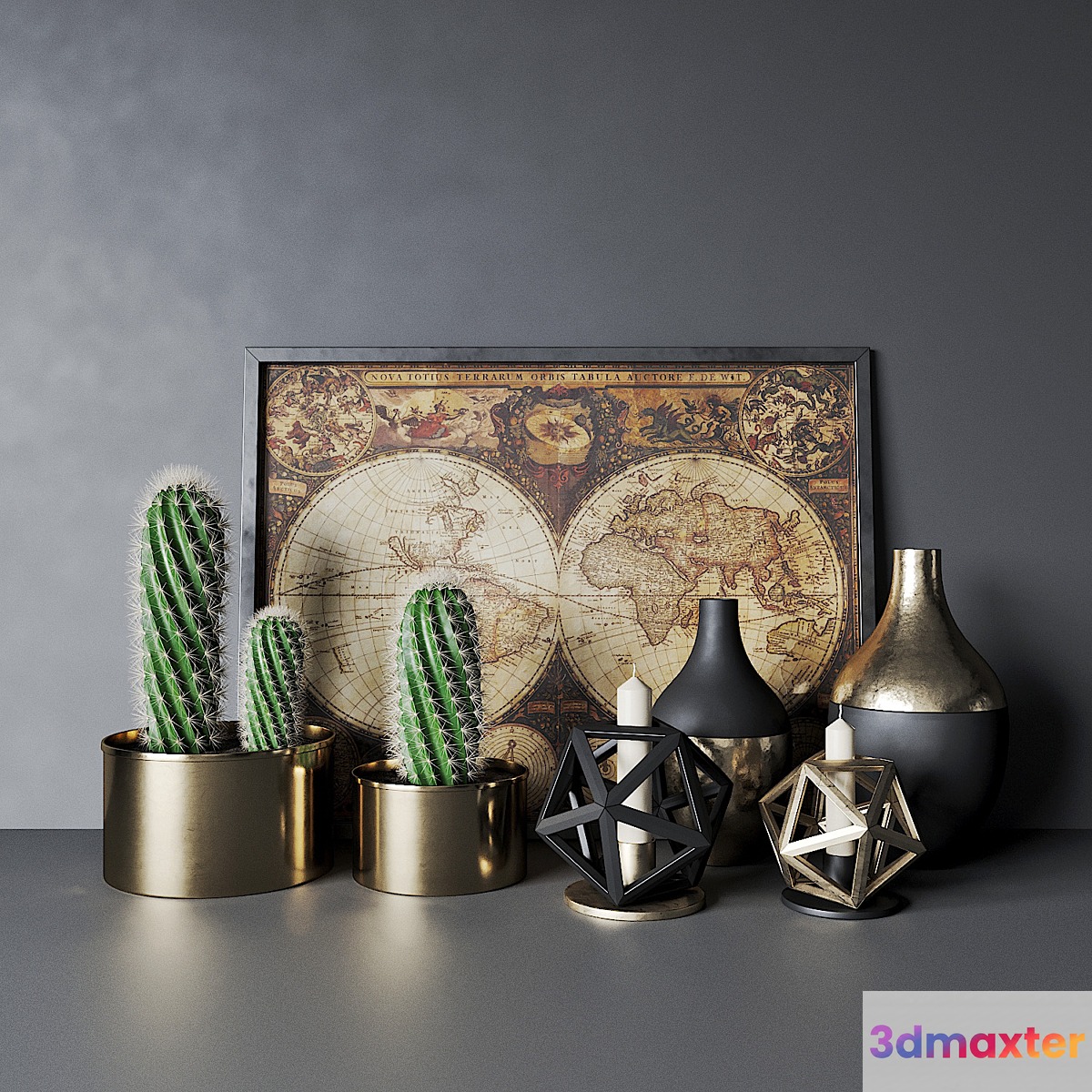 Decorative set with cactuses 3D Max