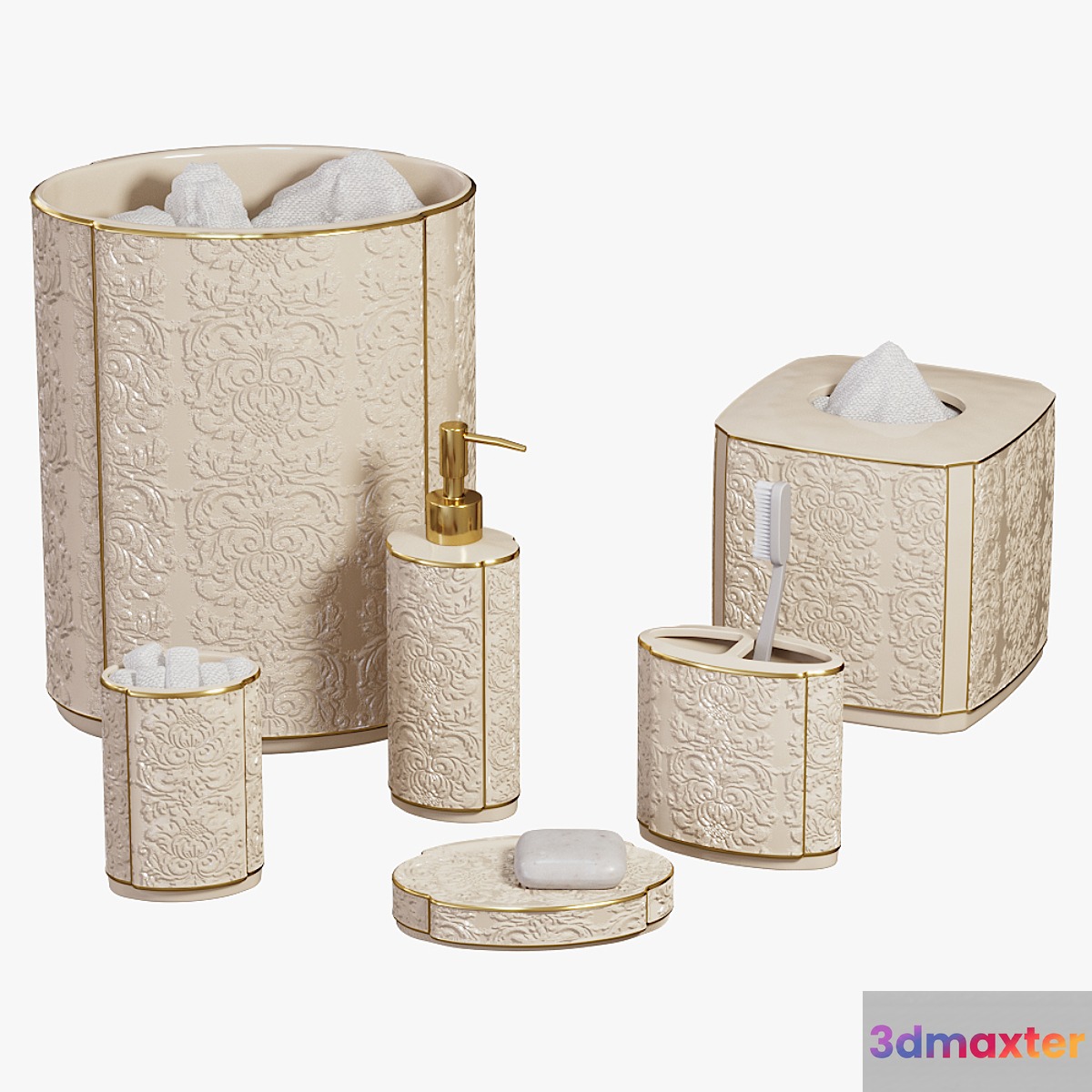Furla Cream Damask Ceramic Bath Accessories 3D Max