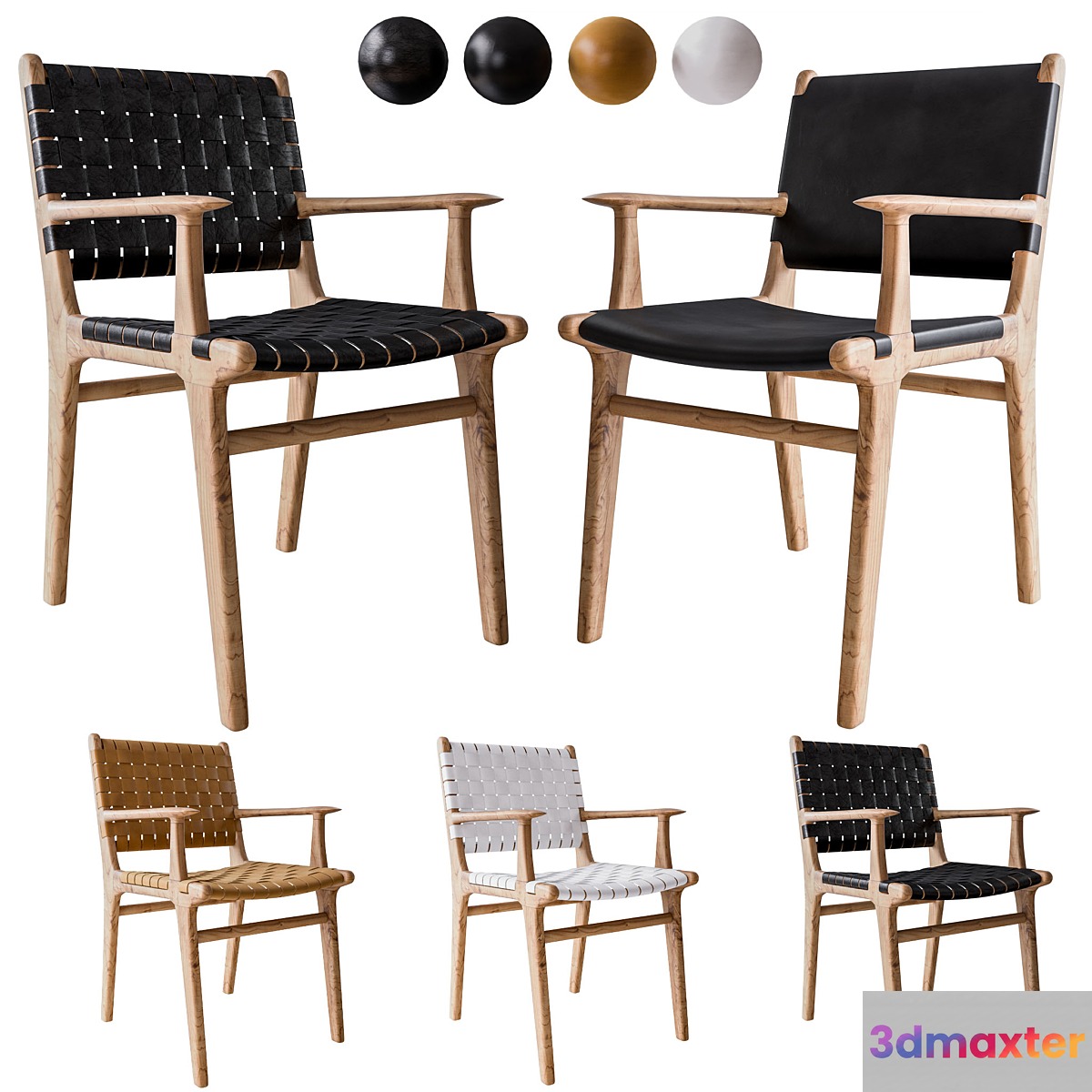 Flat and Stripped Dining Chairs with Arms 3D Max