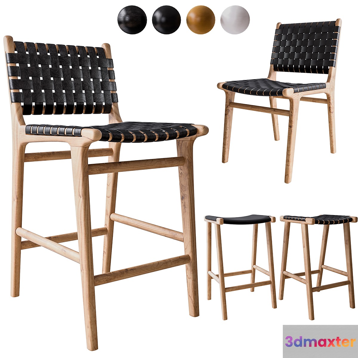Flat and Leather Strapping Dining Chair and Stools