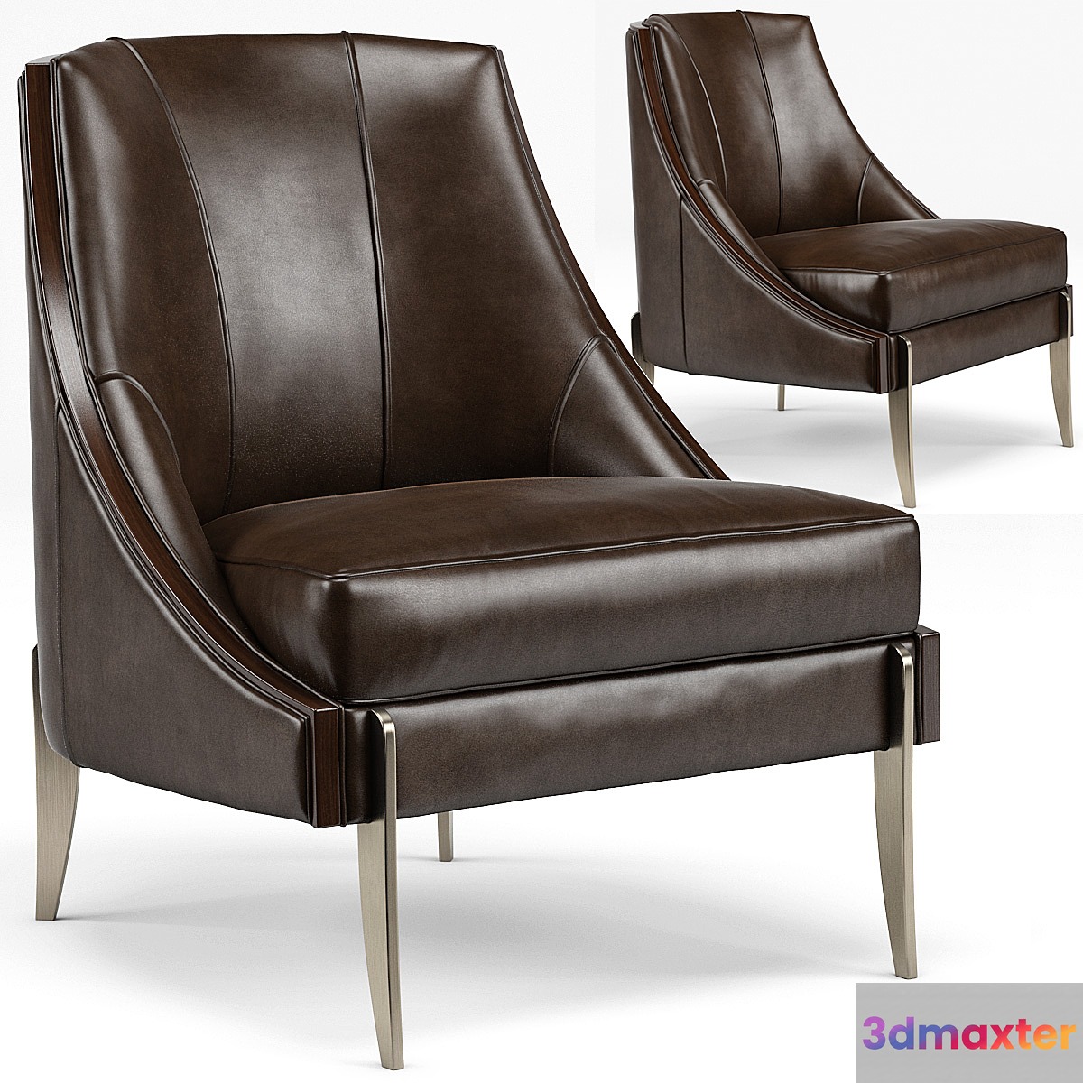 Keene Modern Classic Espresso Brown Leather Bronze Arm Chair