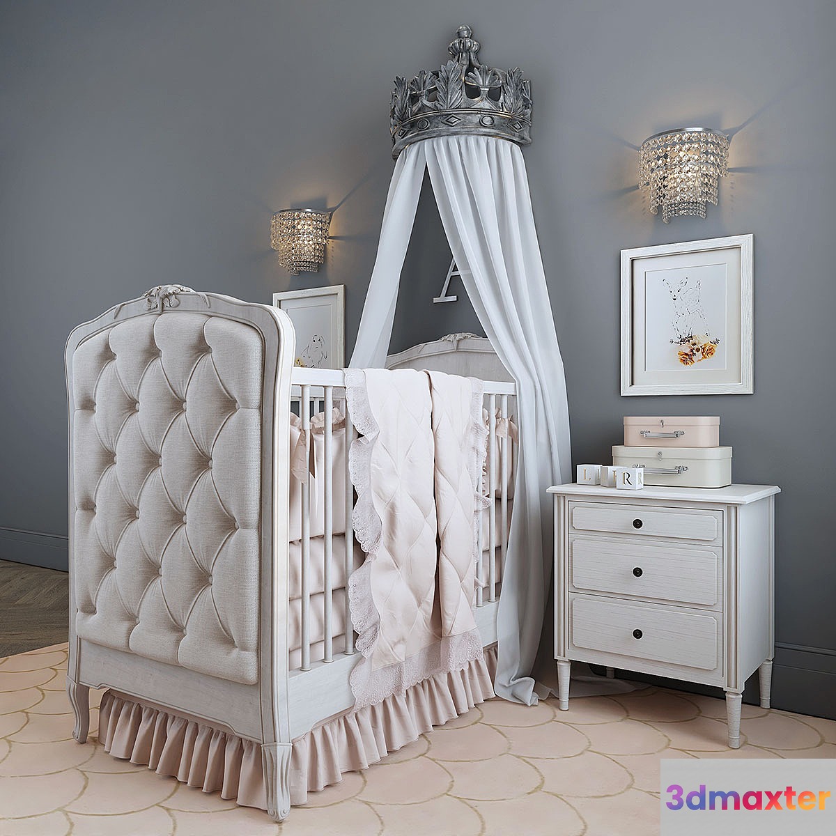 RH _ BED COLETTE TUFTED CRIB 3D Max