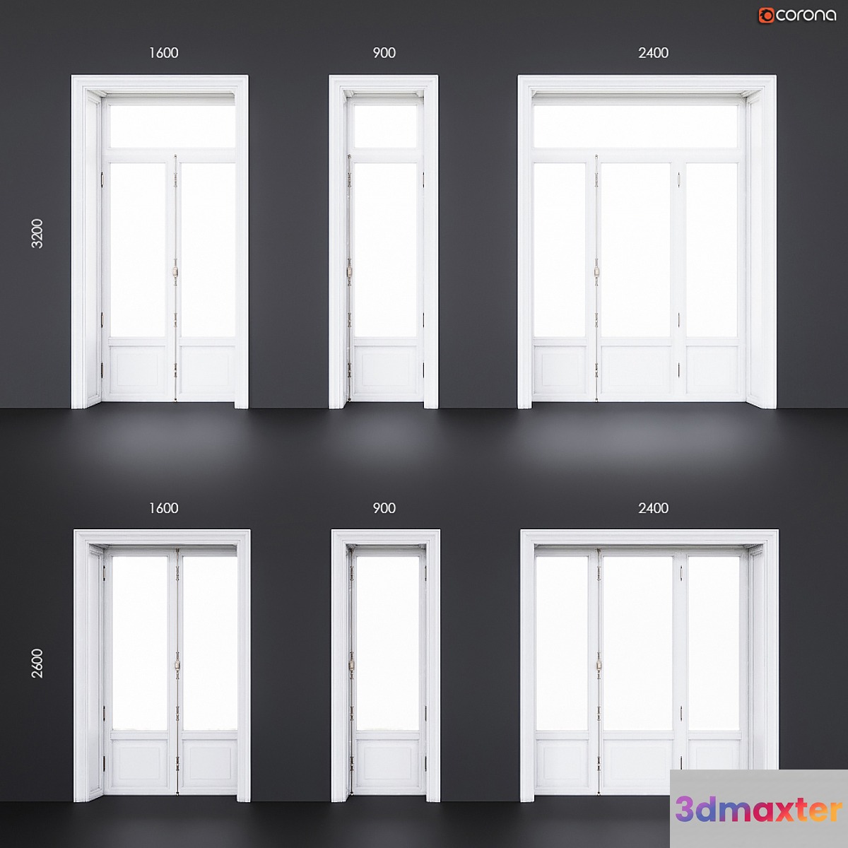 Wooden classical balcony doors 3D Max