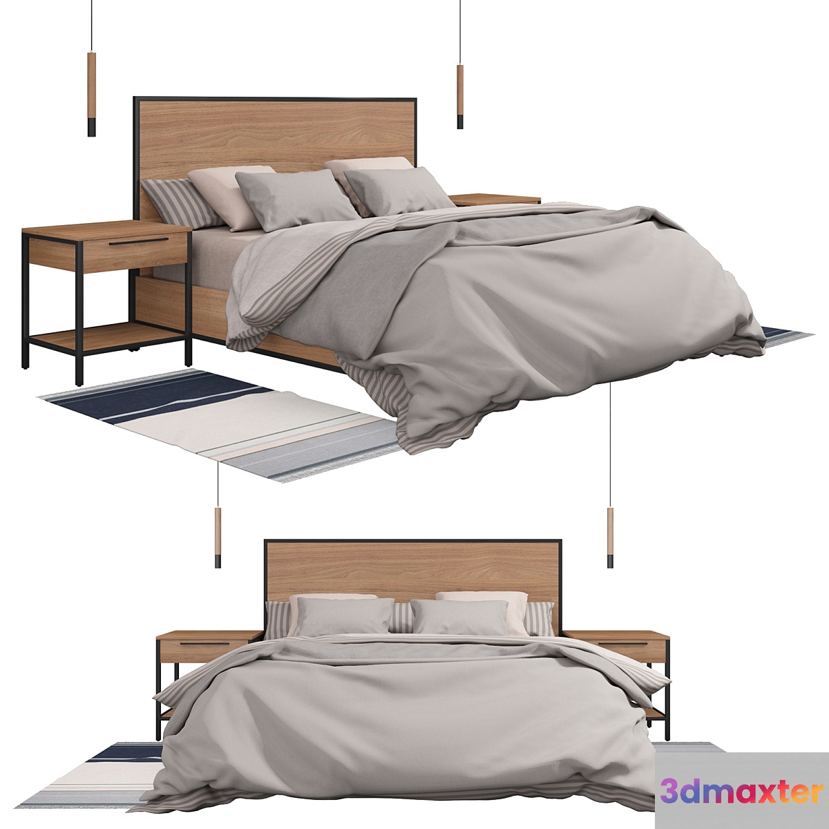 James Walnut with Black Frame King Bed 3D Max