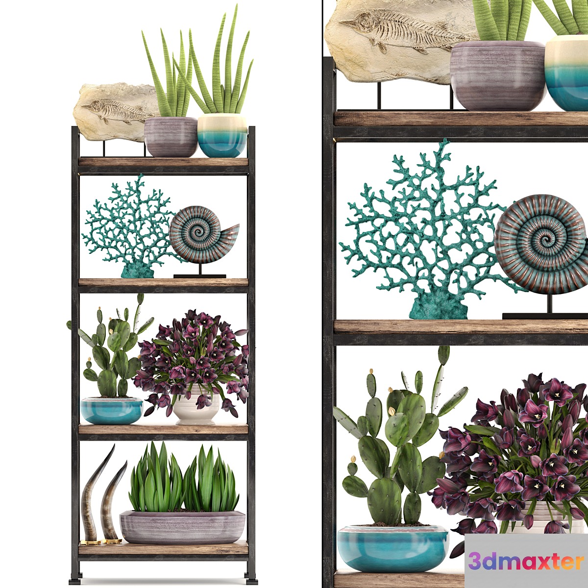 Decorative set. 7th. Shelf decor coral tulips shelf with flowers horn - No.3