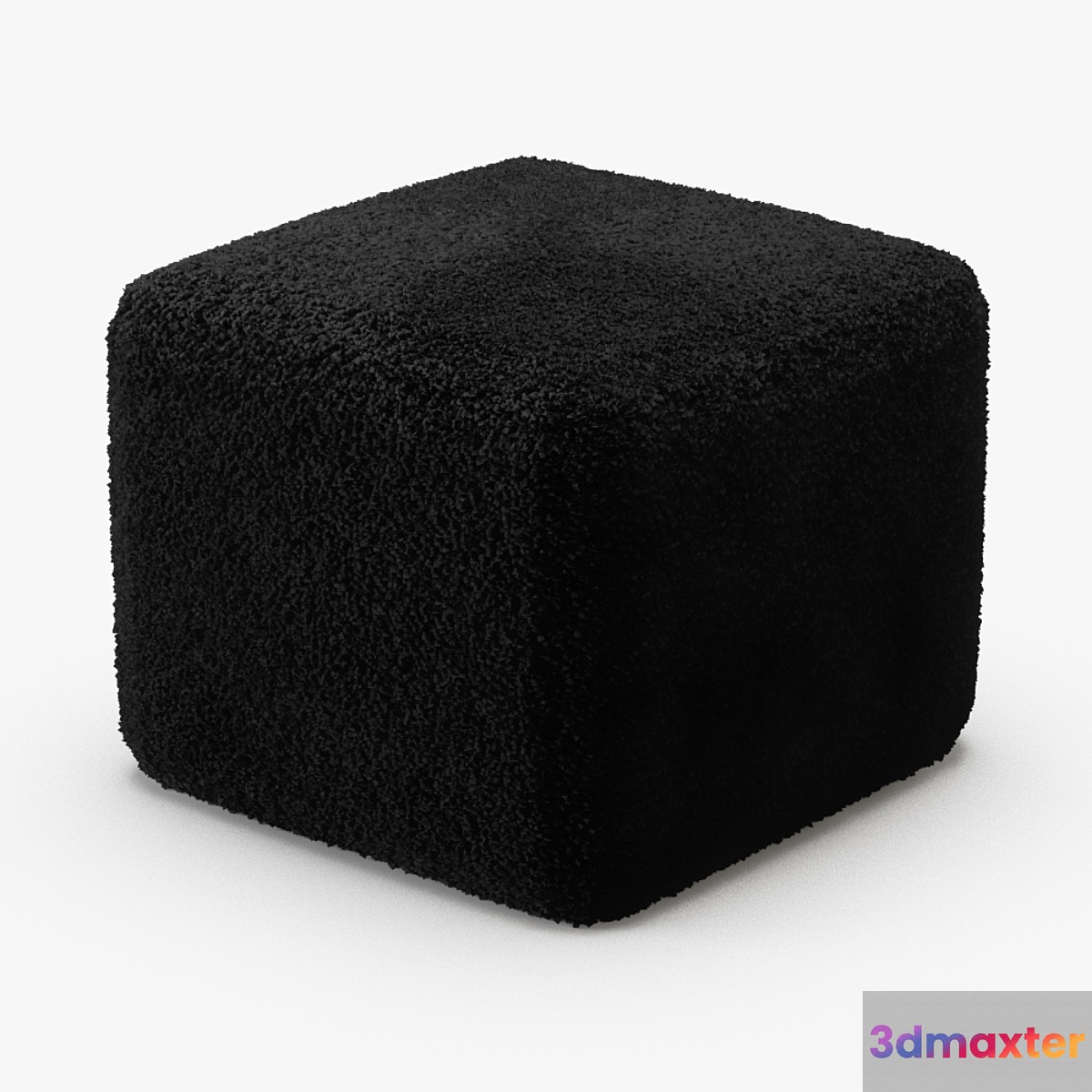 Black Curly Sheepskin Square Pouf 3D Max