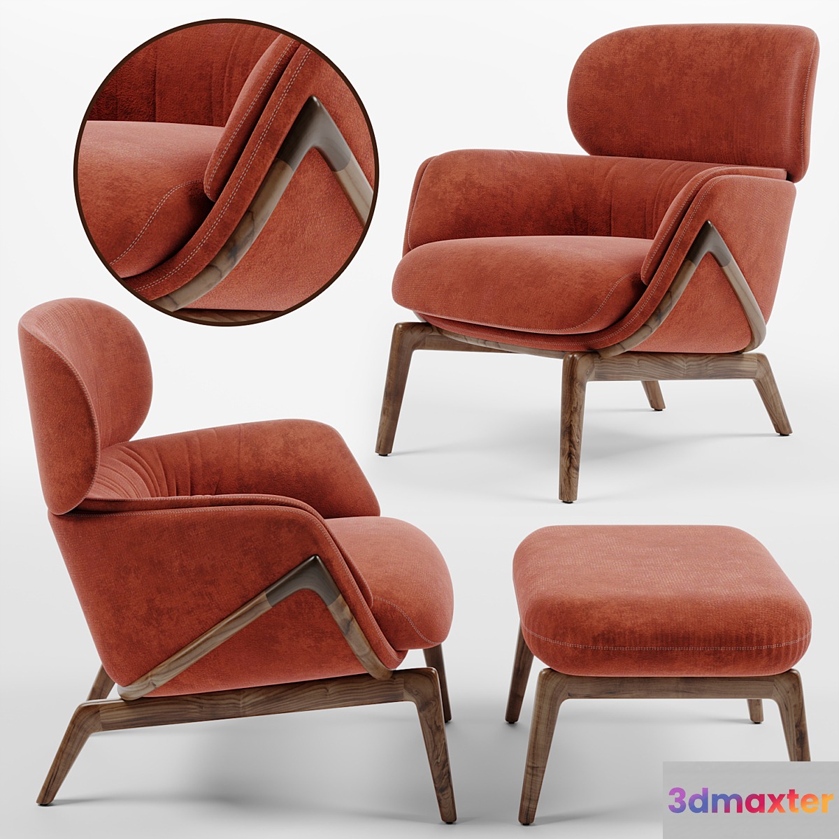 Luca Nichetto Elysia Lounge Chair and Nino Ottoman 3D Max