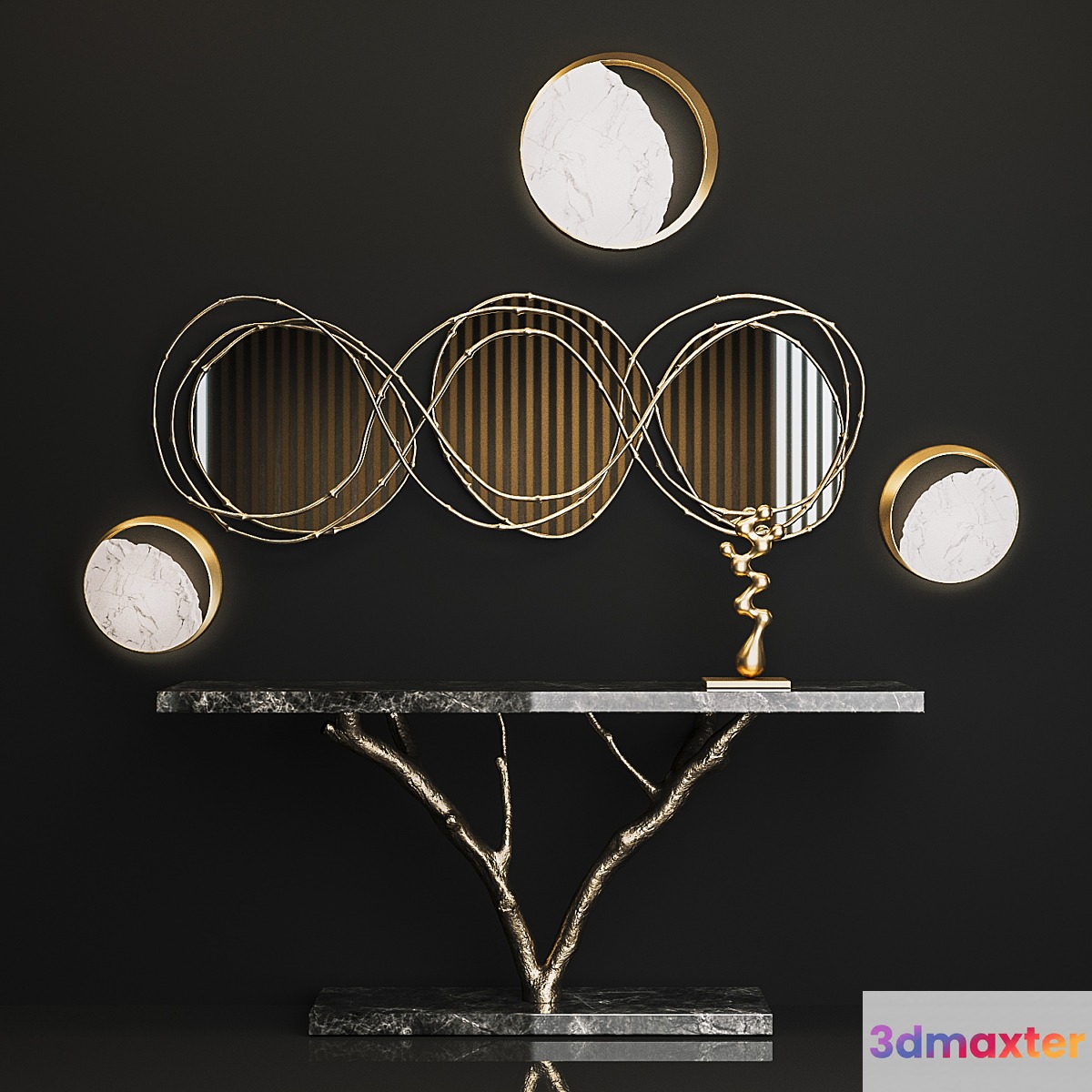 Ginger & jagger Primitive Console Vine Triptych Mirror Eclipse Wall Lamp