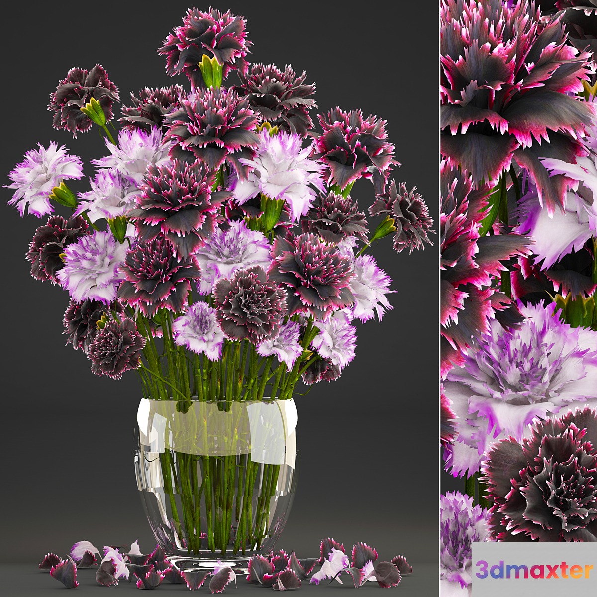 Bouquet of flowers 11. Carnation vase decor spring flowers 3D Max
