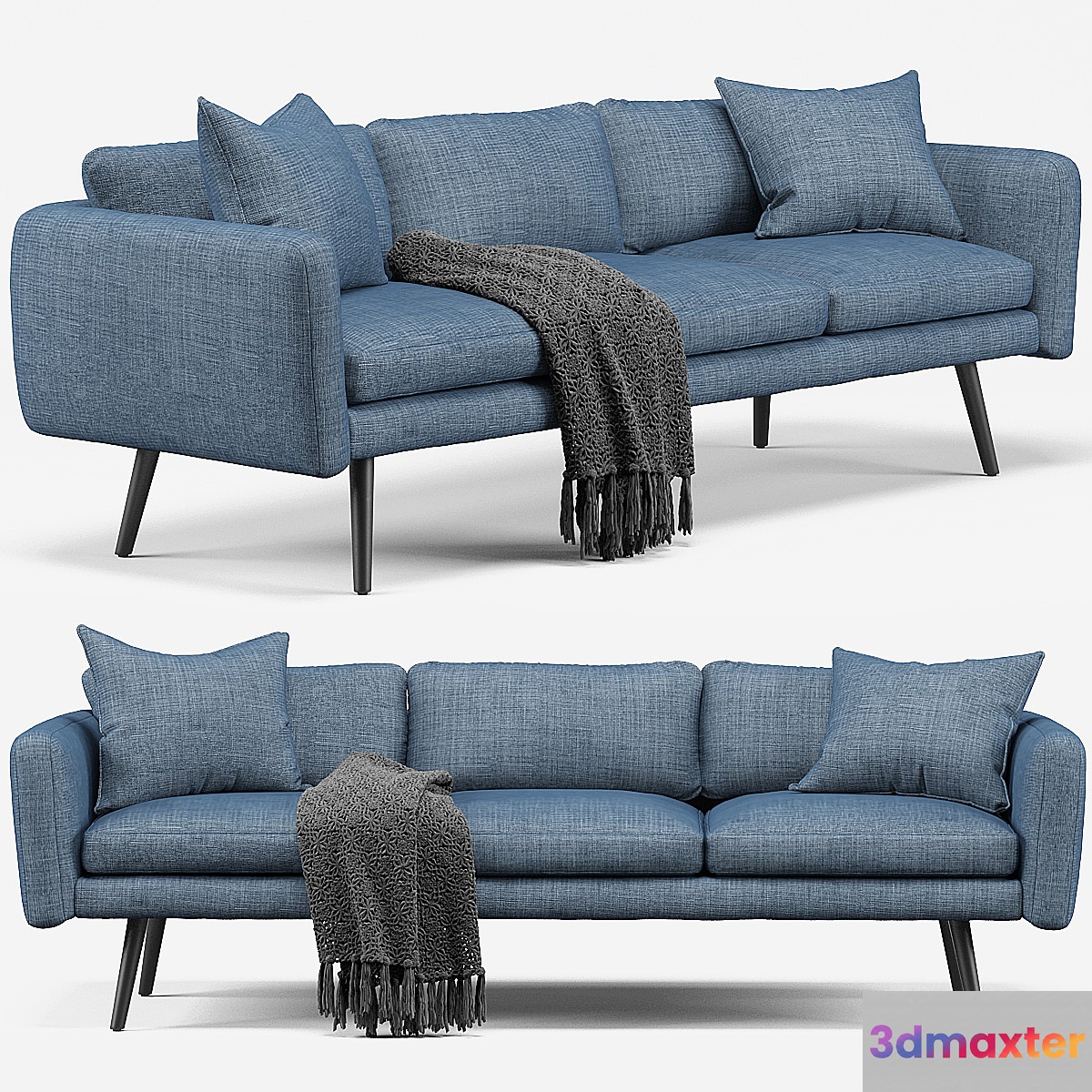 Modani Kelvin Blue 3 Seater Sofa 3D Max