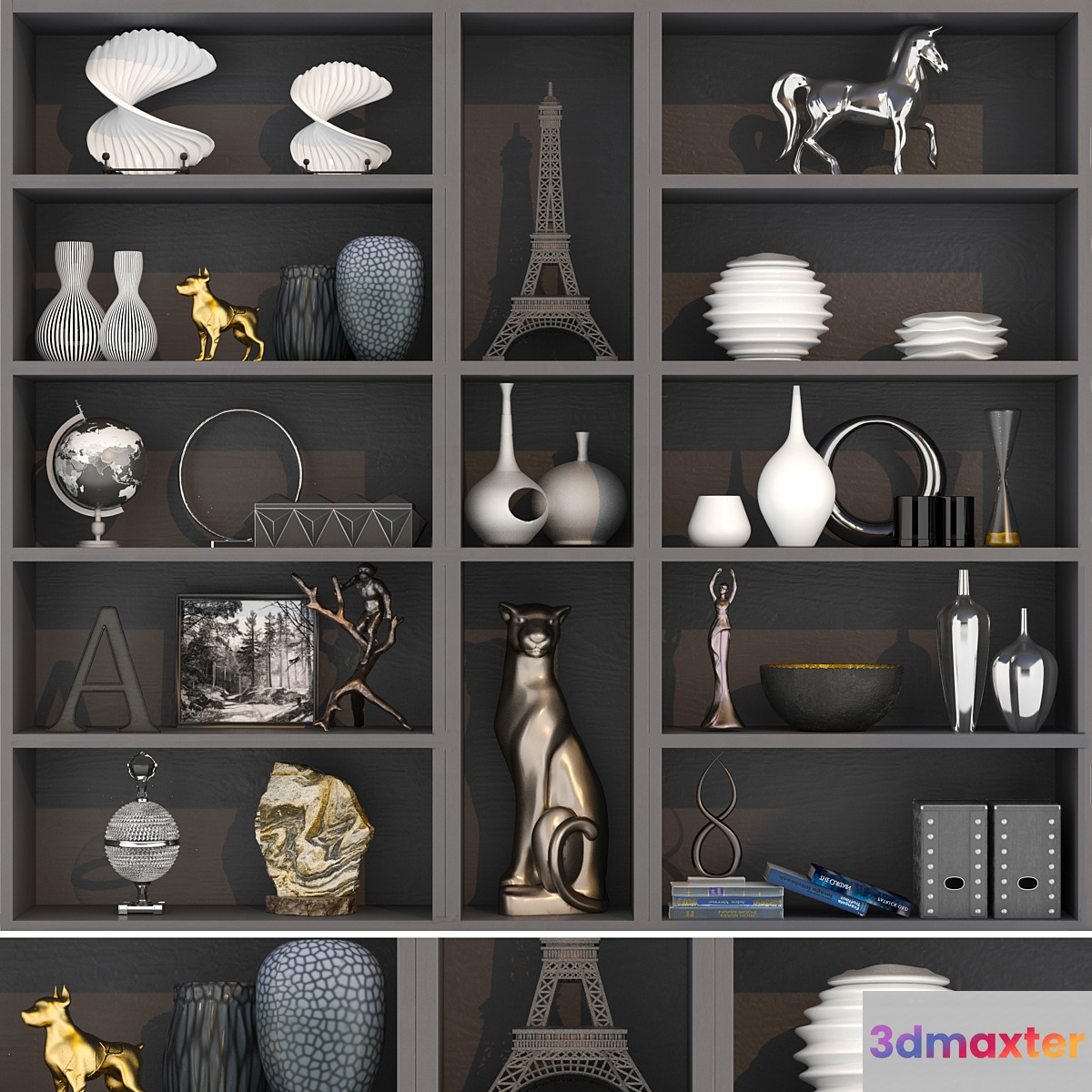Wardrobe with a set of home decor and figurines in a modern style 3D Max