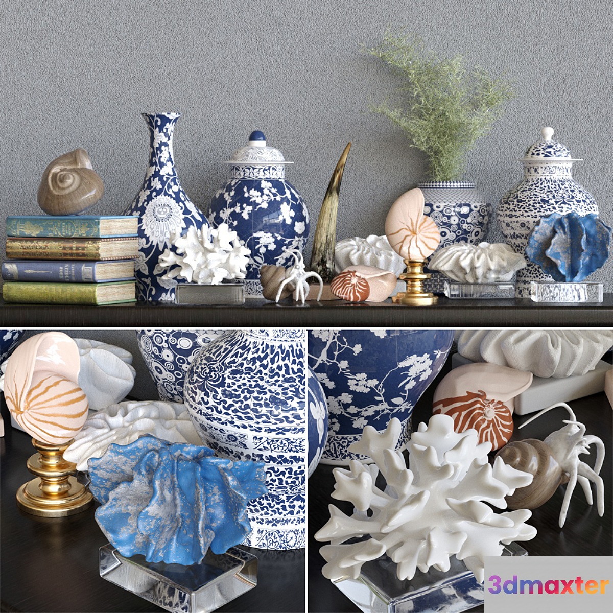 Decorative set of vases with porcelain so coral 24
