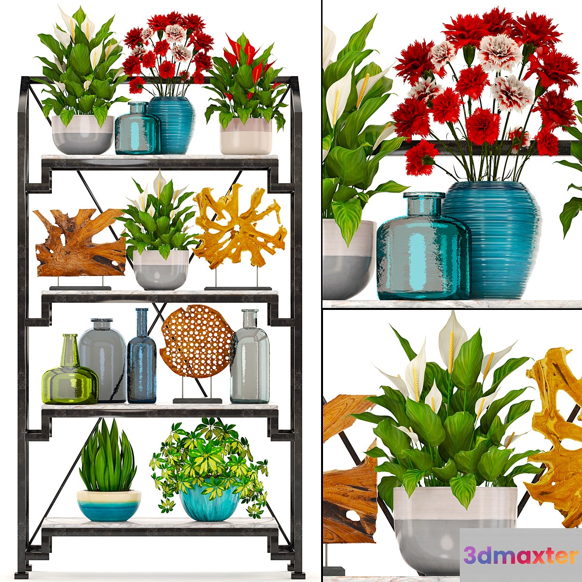 Decorative set. 8. Rack decor plants vase shelf with flowers Figurine