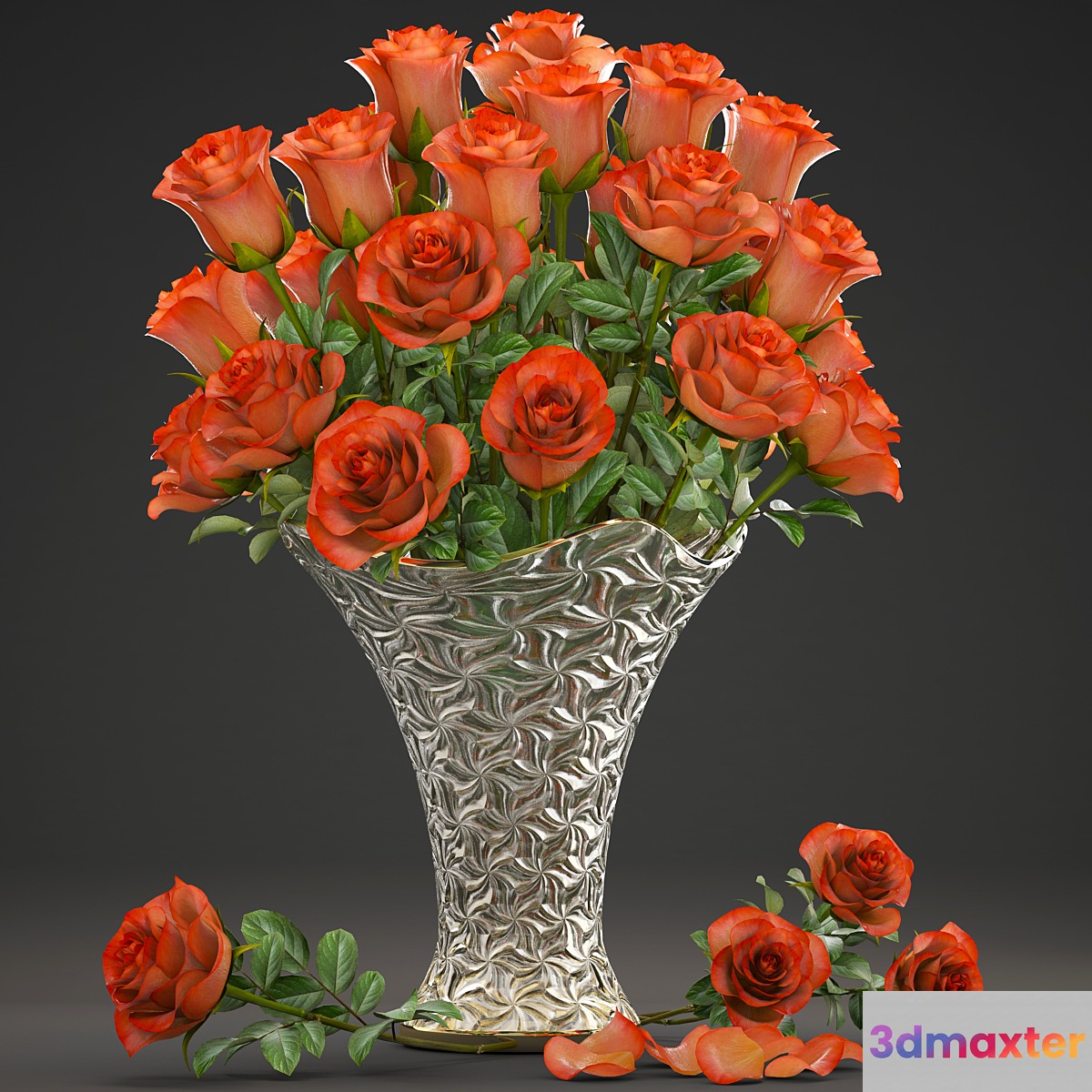 Bouquet of red flowers 14. Roses vase decor classic vase 3D Max