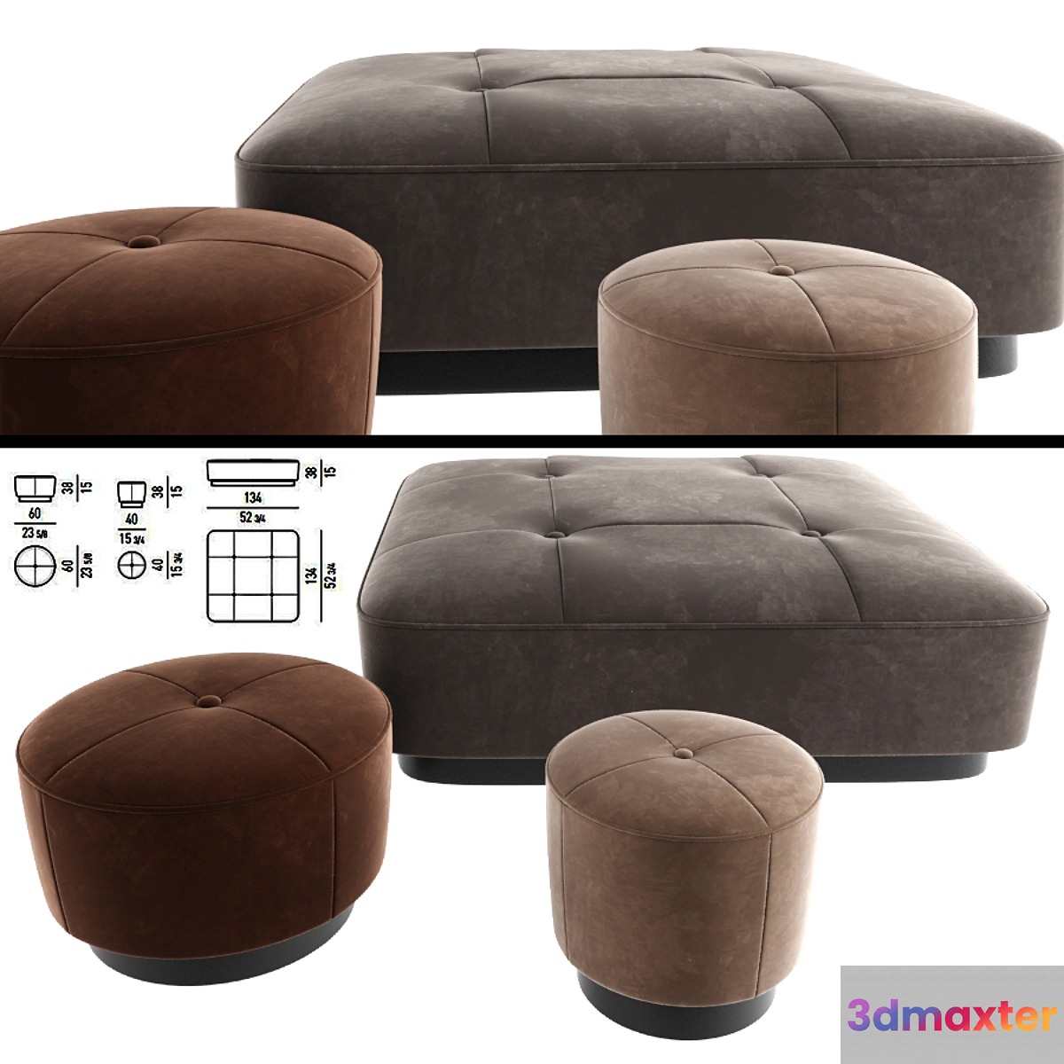Minnoti Jacques Poufs Velvet 3D Max