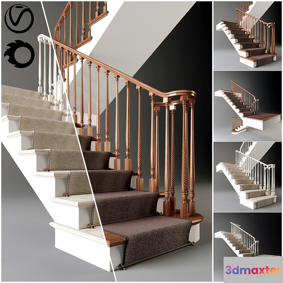 Classical staircase with carpet _ 2011 _ corona _ v-ray 3D Max