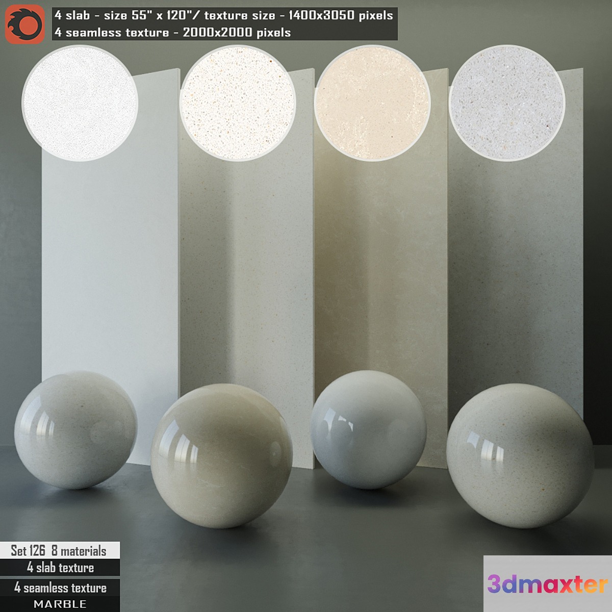 Marble Slab & Seamless texture Set 126 3D Max