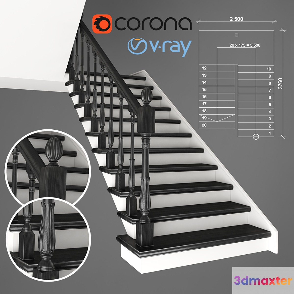 Two-staircase staircase 2 version 3D Max