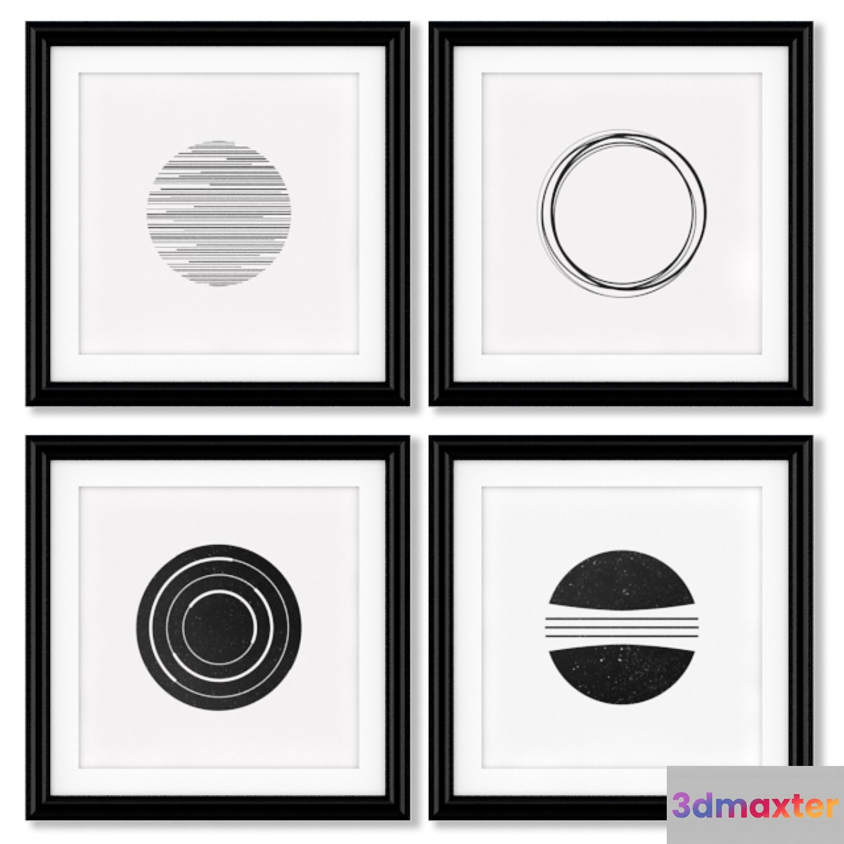 A series of posters with geometric figures. 3D Max