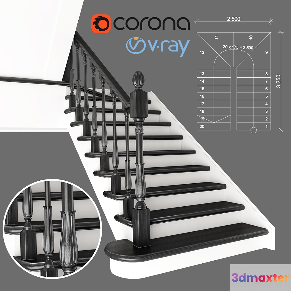 Two-staircase ladder with staggered steps 2 version 3D Max