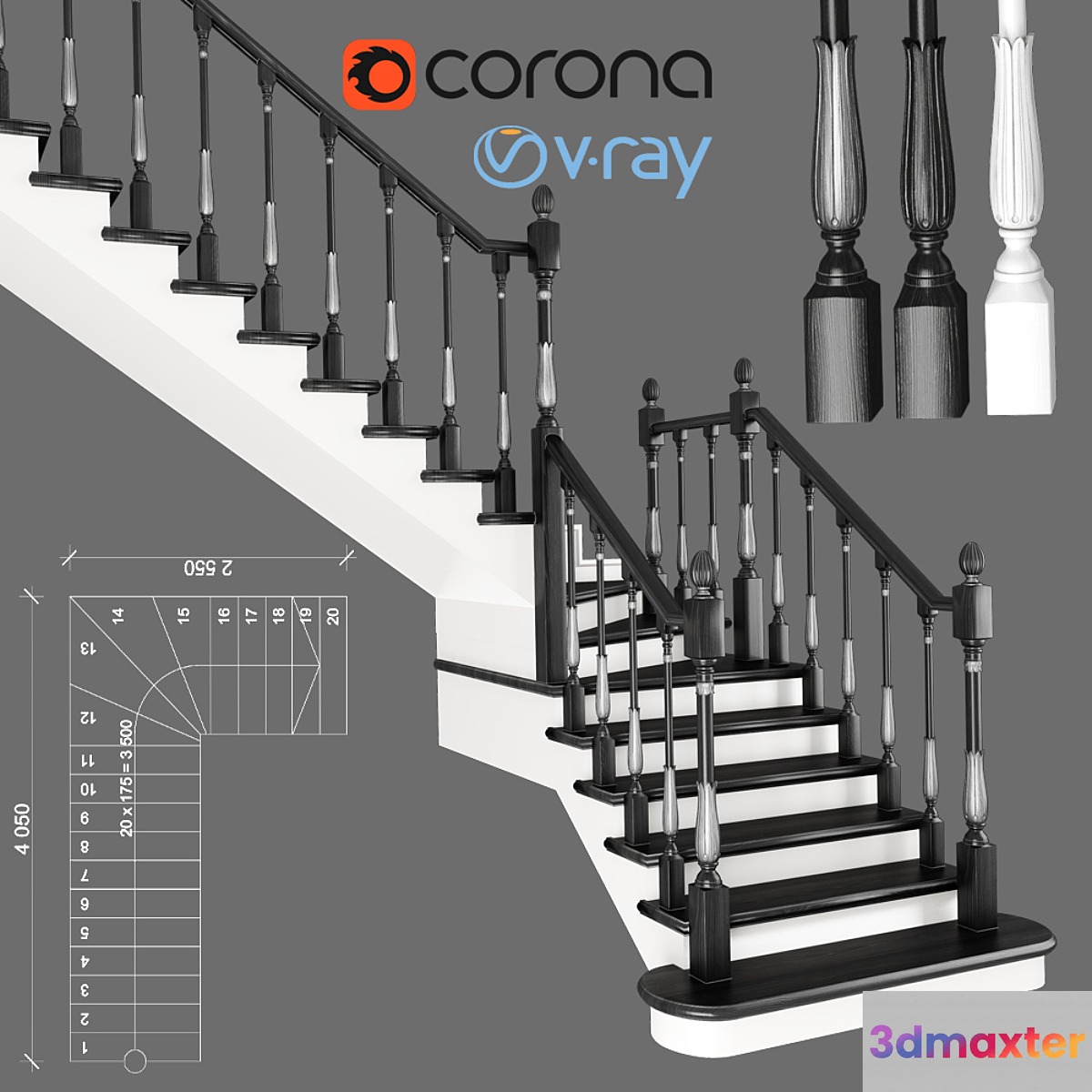 Corner staircase with zaubezhnymi steps 3 colors