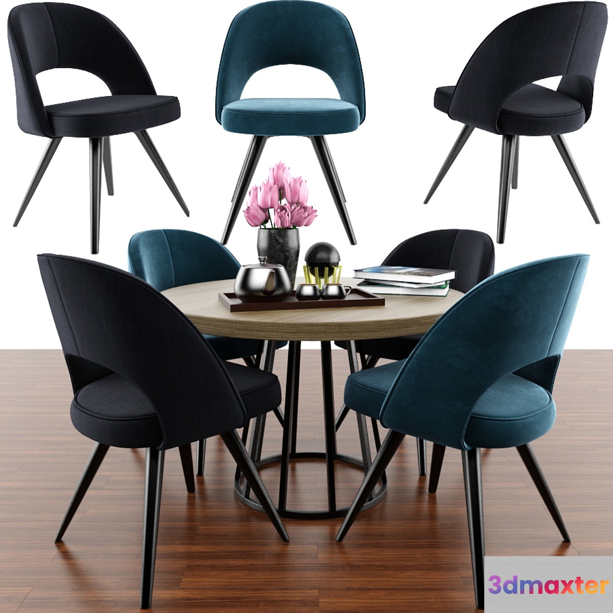 Modrest Gloria Modern Blue Chair Set With Parquet 3D Max