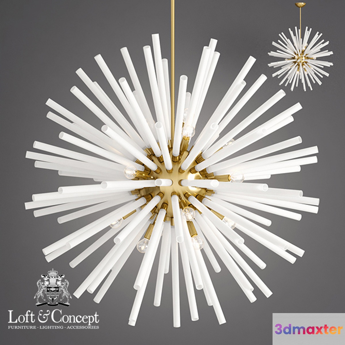 Chandelier VINTAGE Sputnik White glass 3D Max