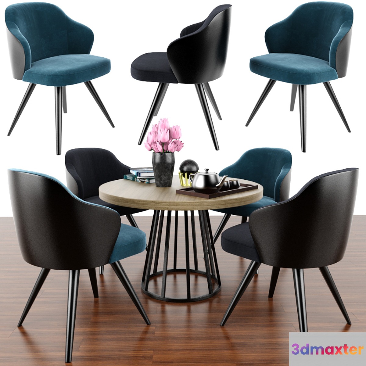 Minotti leslie dining steel Swivel Dining Set & Parquet 3D Max