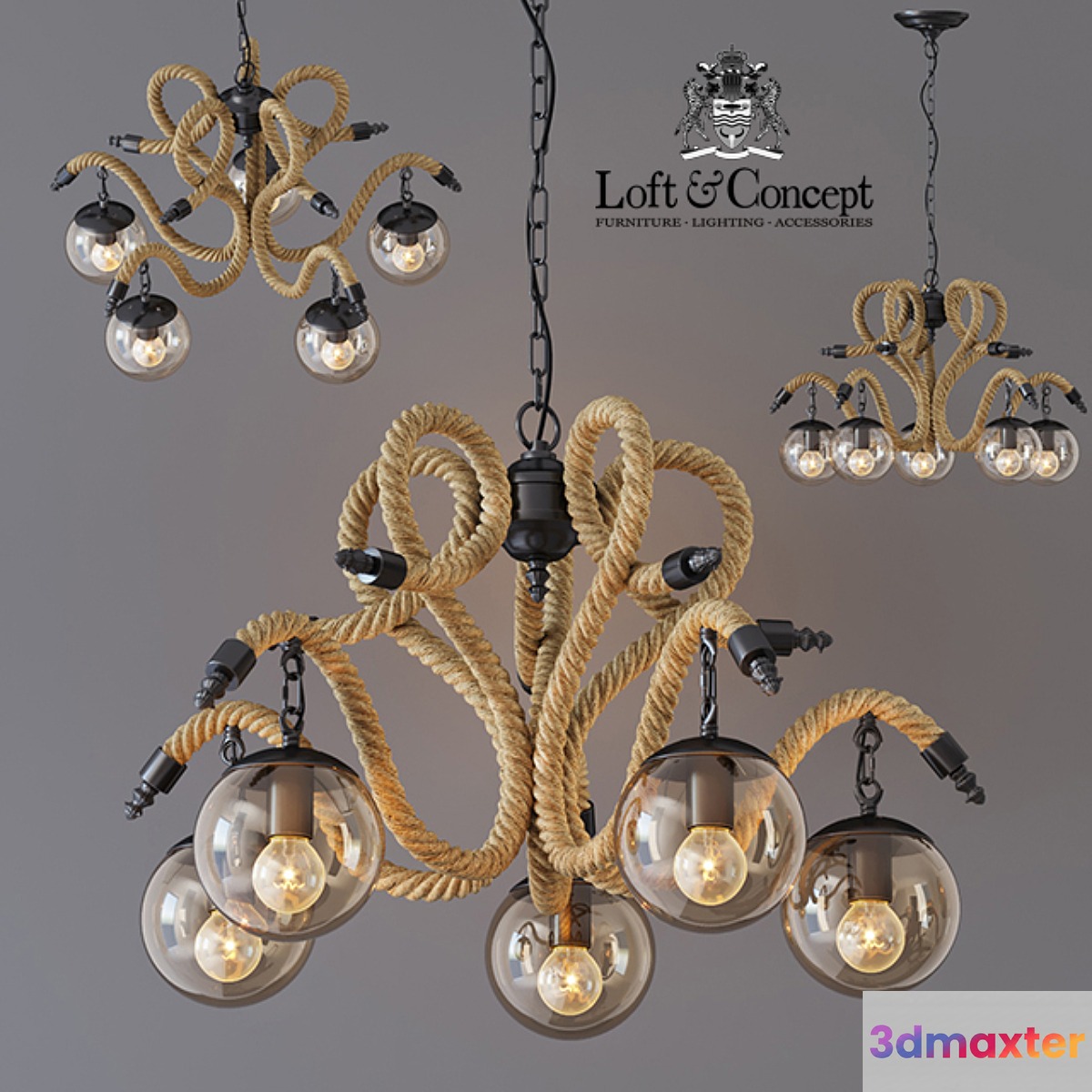 Chandelier Lobe Rope Chandelier Globe 5 3D Max