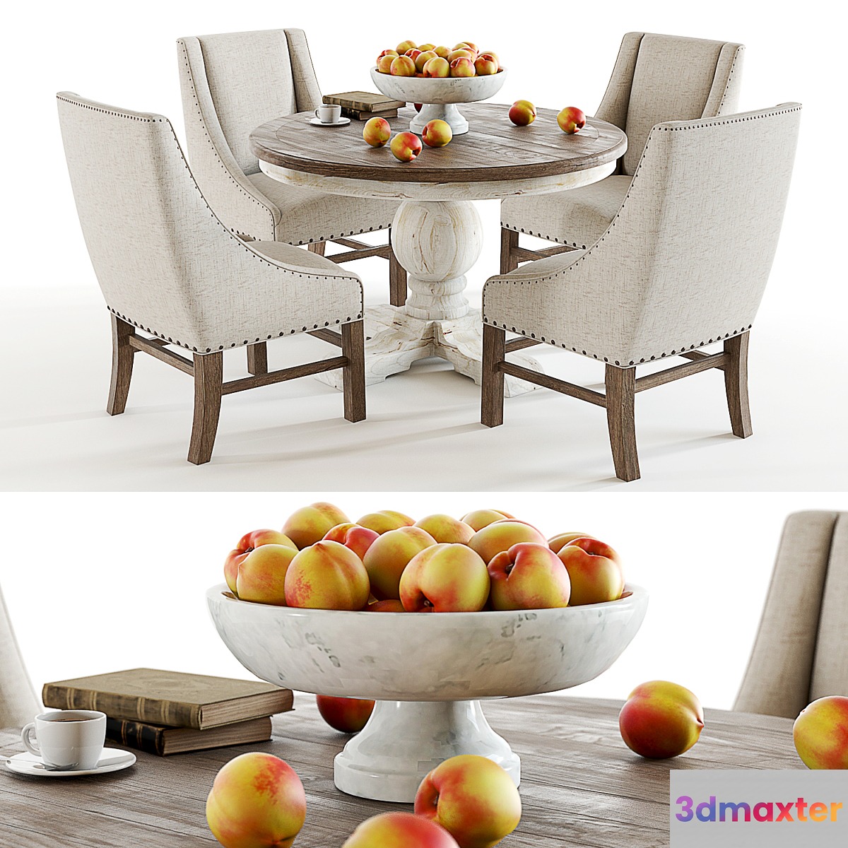 Curation Limited Round Trestle Vintage table set 3D Max
