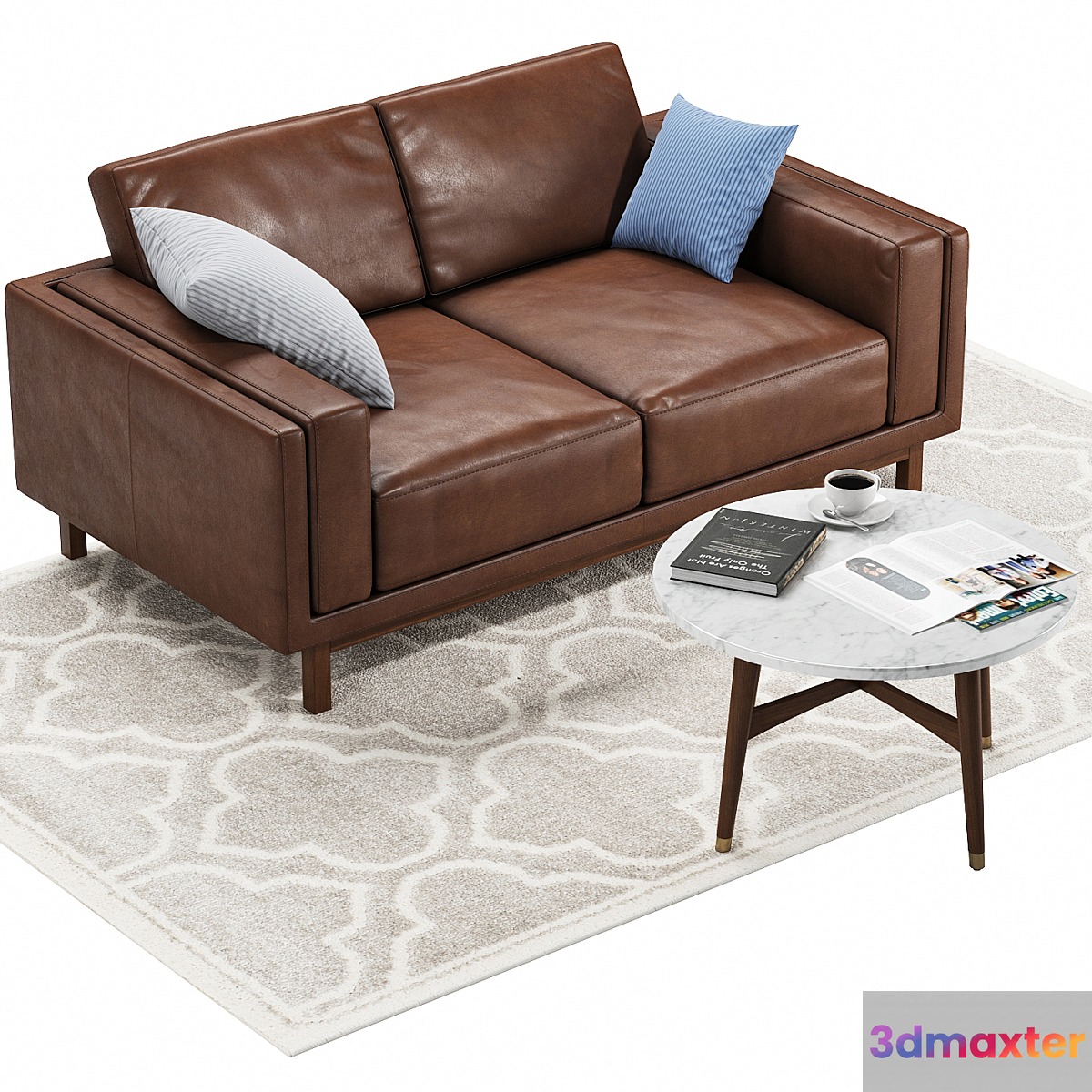 Sofa West Elm Dekalb Leather Loveseat Table Reeve mid-century coffee table 3D Max