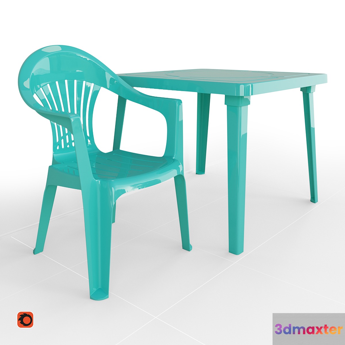 Table and chair Turquoise 3D Max