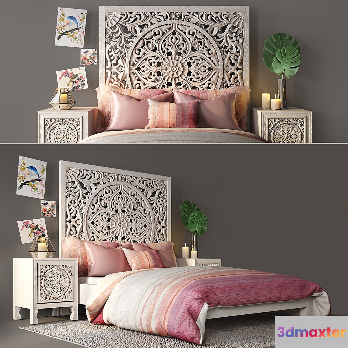 Bed with bedside tables from Anthropologie 3D Max