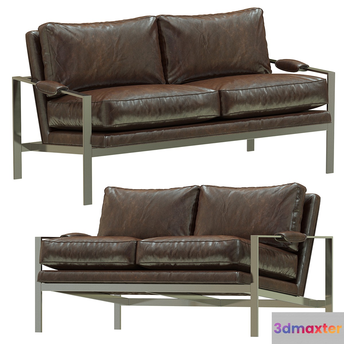 Crate and Barrel Milo Baughman Leather Settee 3D Max