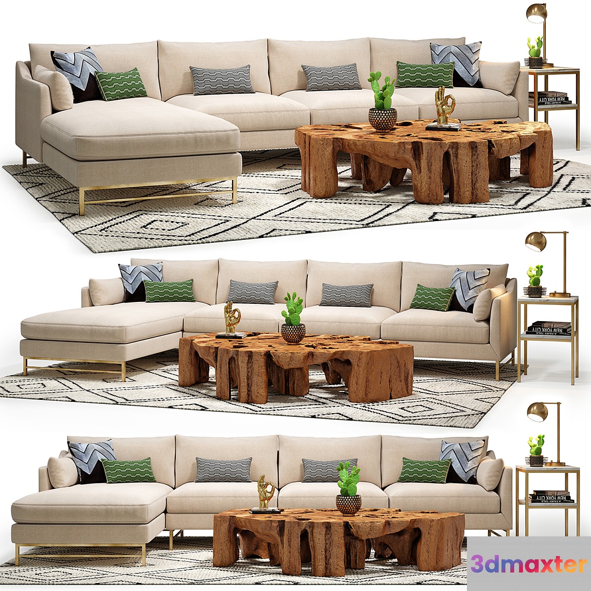 Benson Sectional & Meteor Coffee Table Set 3D Max