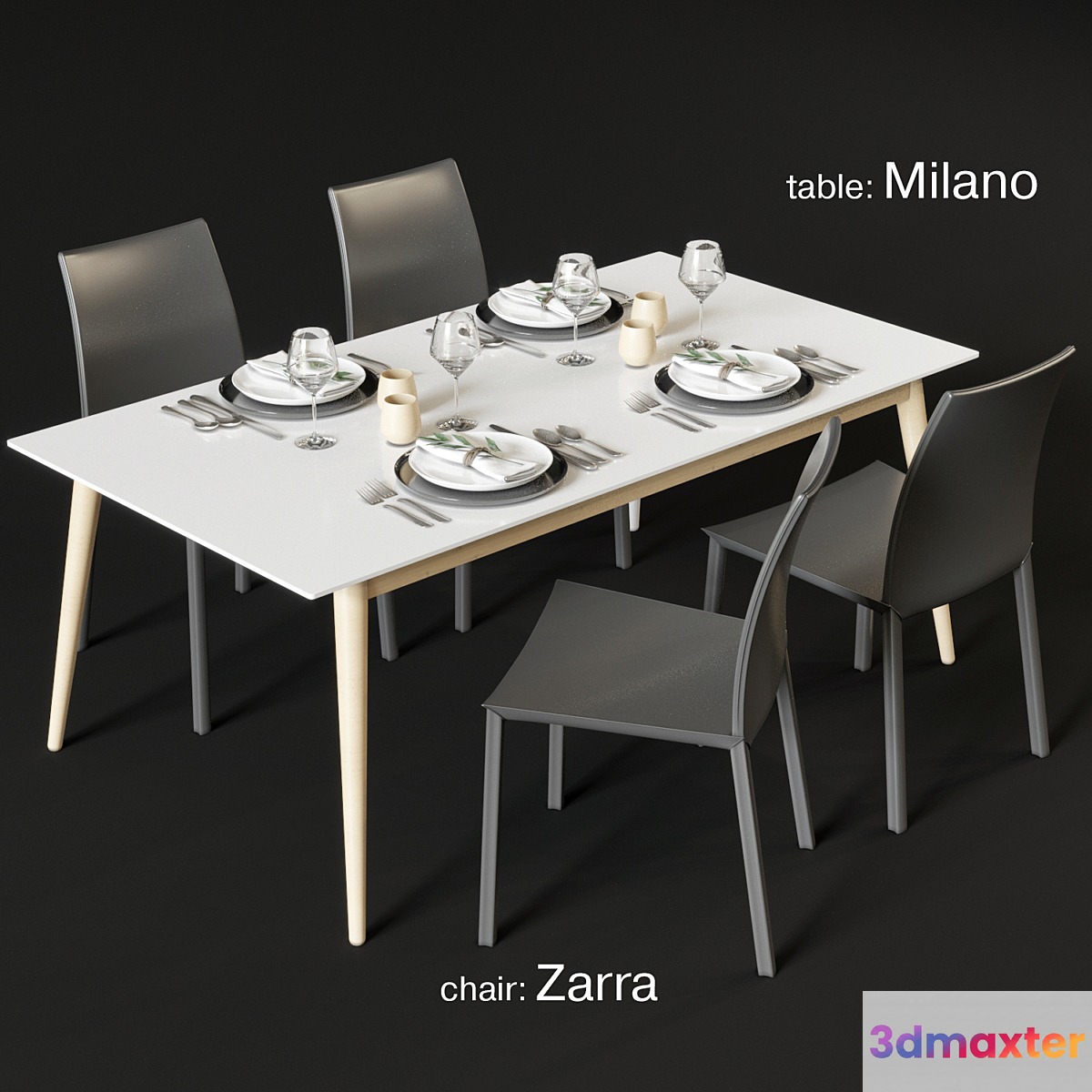 Dining table and chairs BoConcept Milano and Zarra