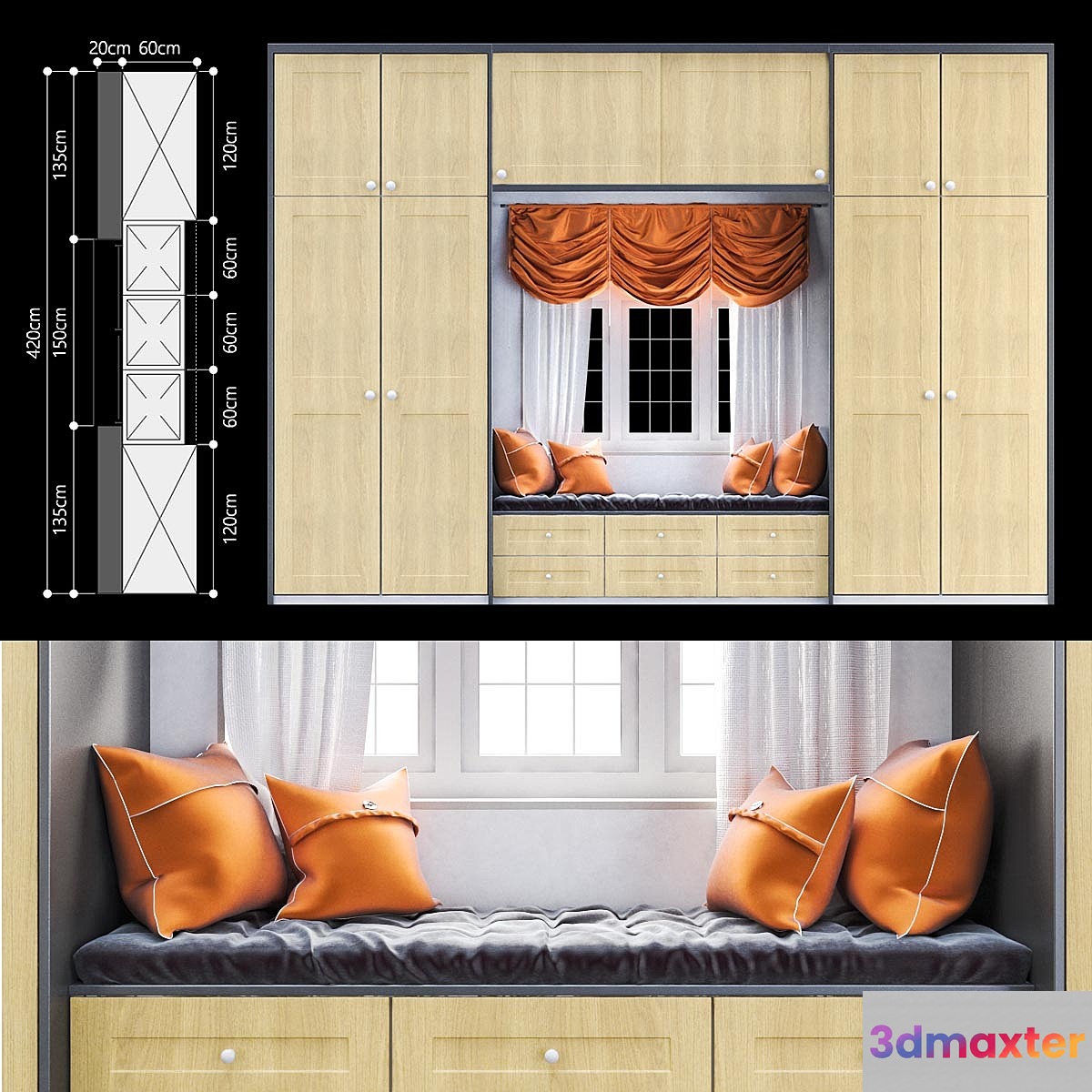 Shaker-beaded style wardrobe 3D Max
