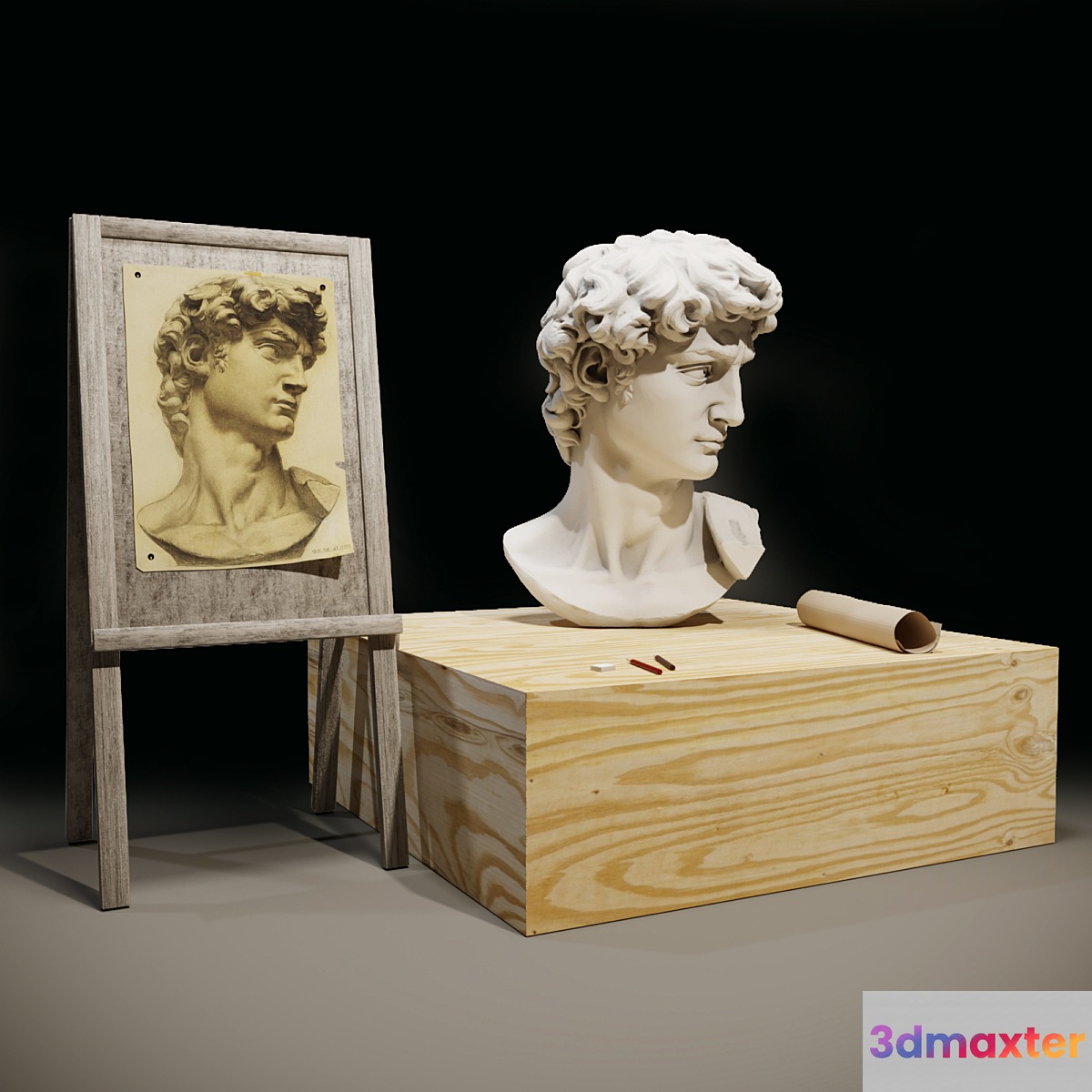 The head of David and the easel of the artist