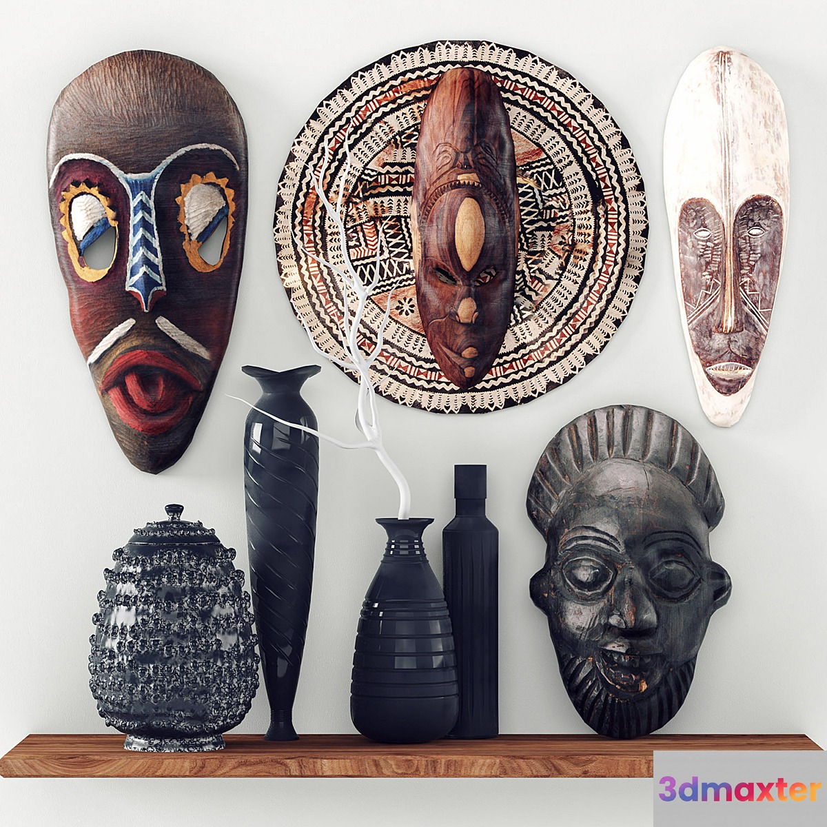 African masks - Decorative set_2 3D Max