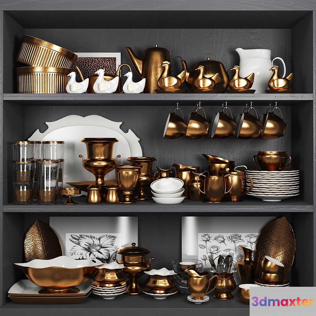 Decorative copper crockery set. Service