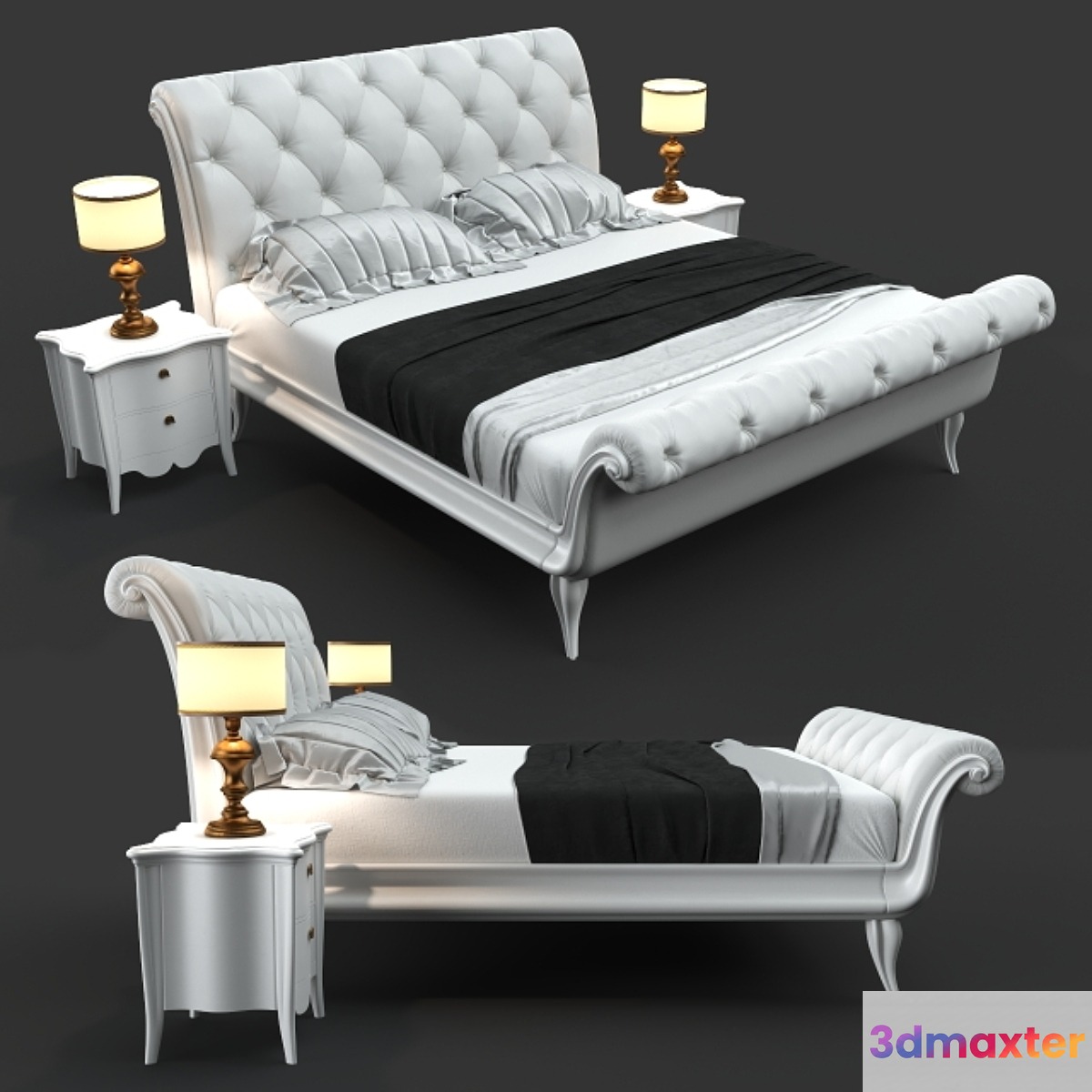 CorteZari Gaston bed Sofia bedside & lamp 3D Max