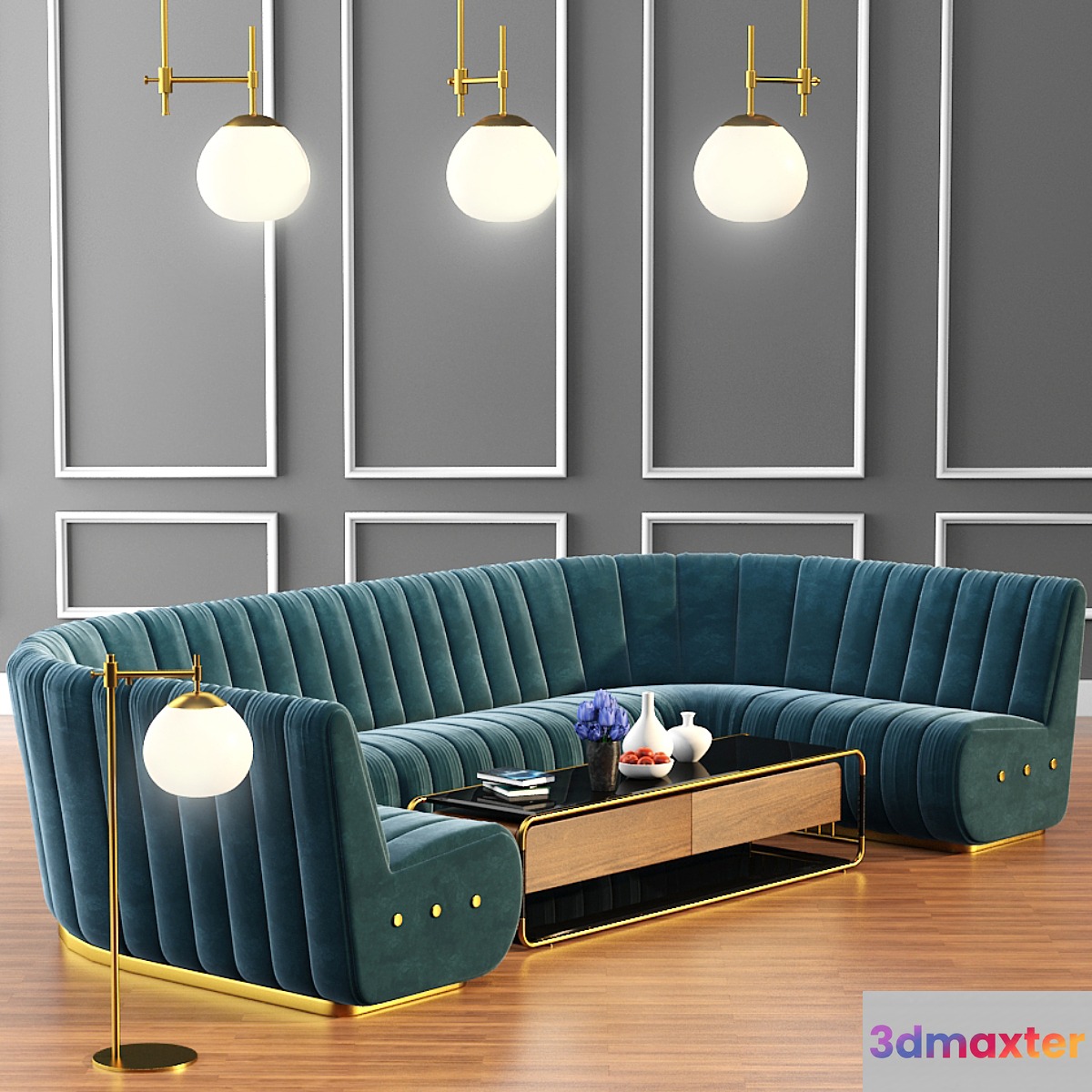 Sophia Long Sofa & Launter Table With Parquet