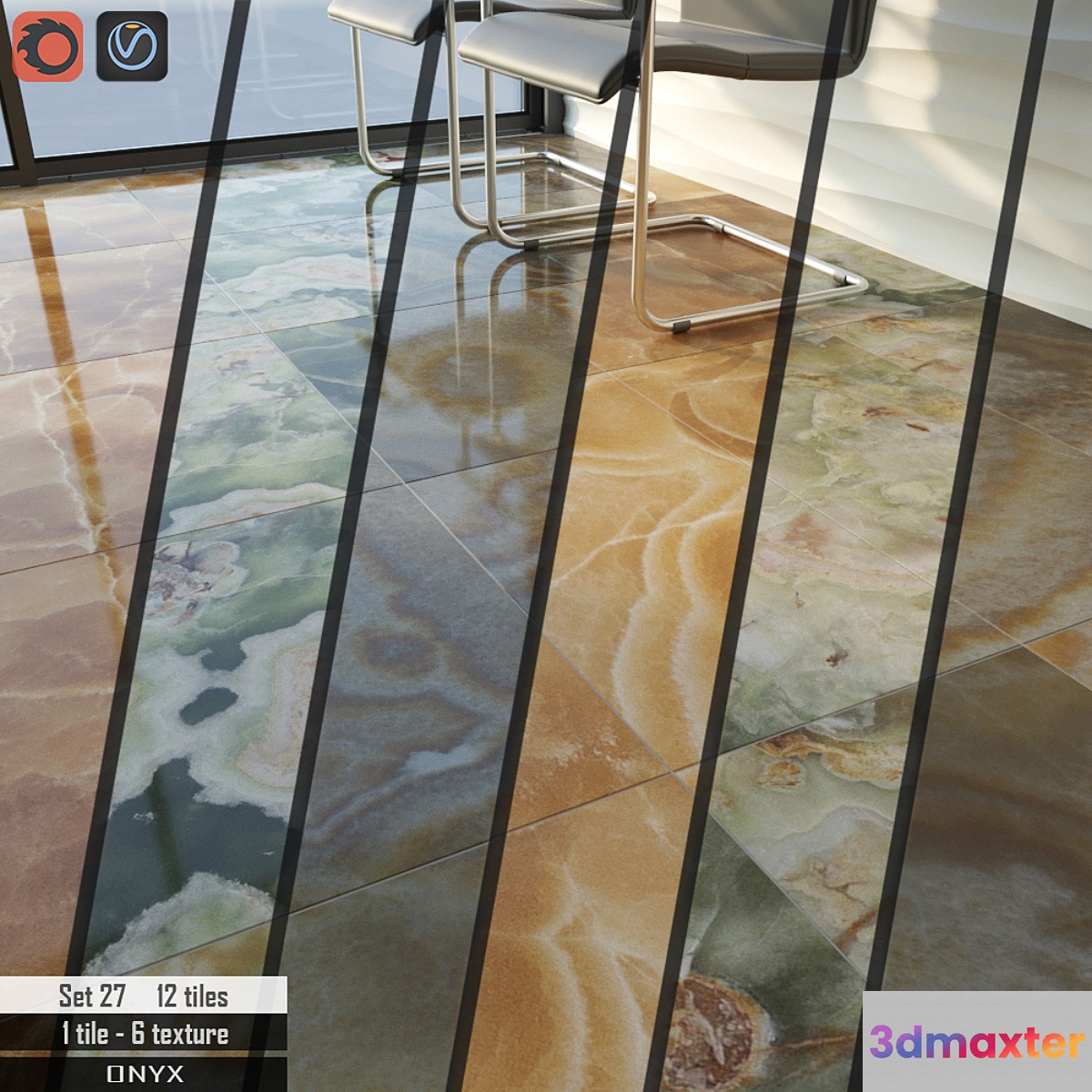 Stone tile set 27 3D Max