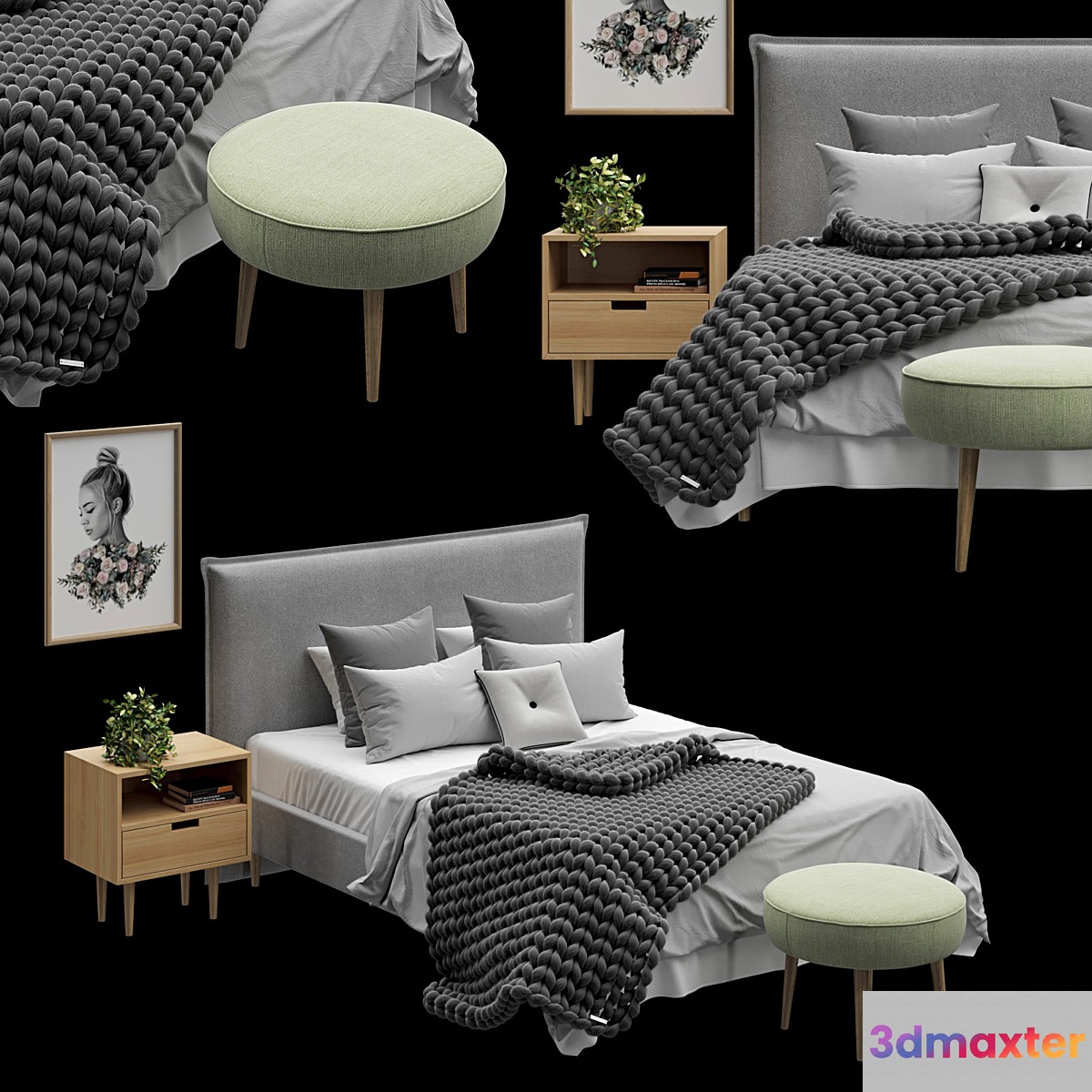 Scandinavian Bedroom Set 02 3D Max