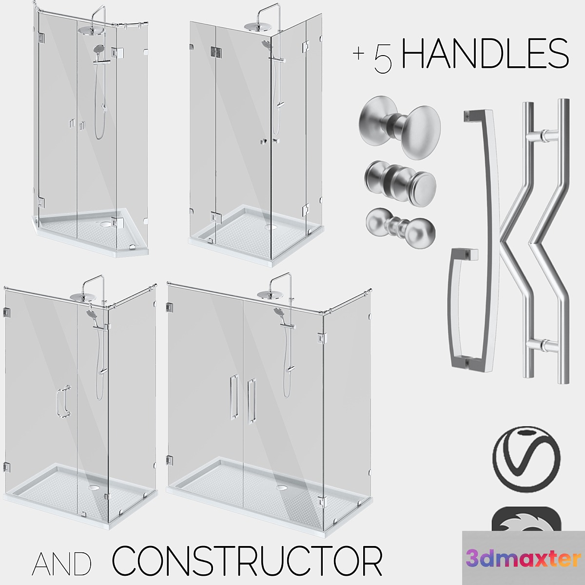 Angled glass shower cabins designer and handle set 3D Max