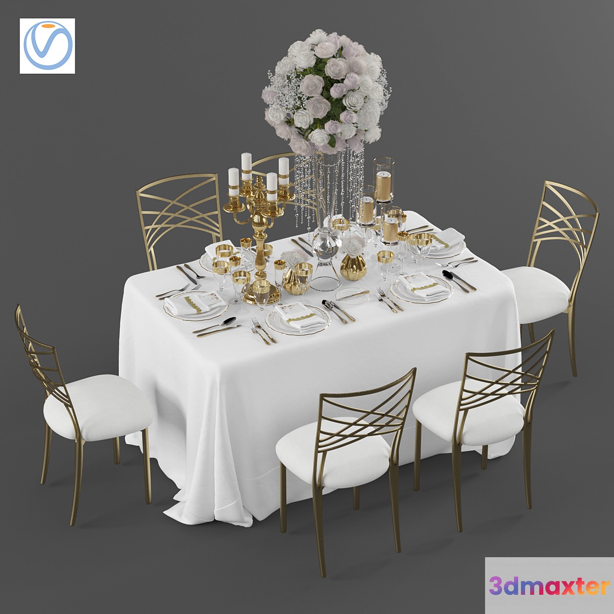 Wedding table for 6 persons 3 Vray 3D Max