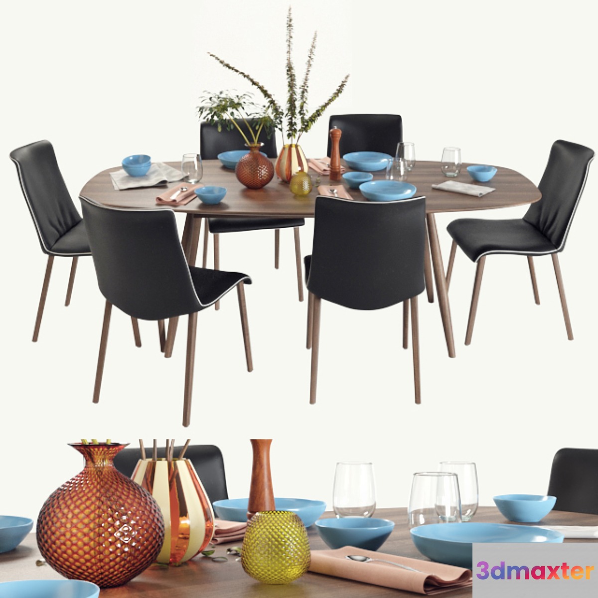 Walter Knoll Moualla Table and Liz Wood chair dining set (vray GGX) 3D Max