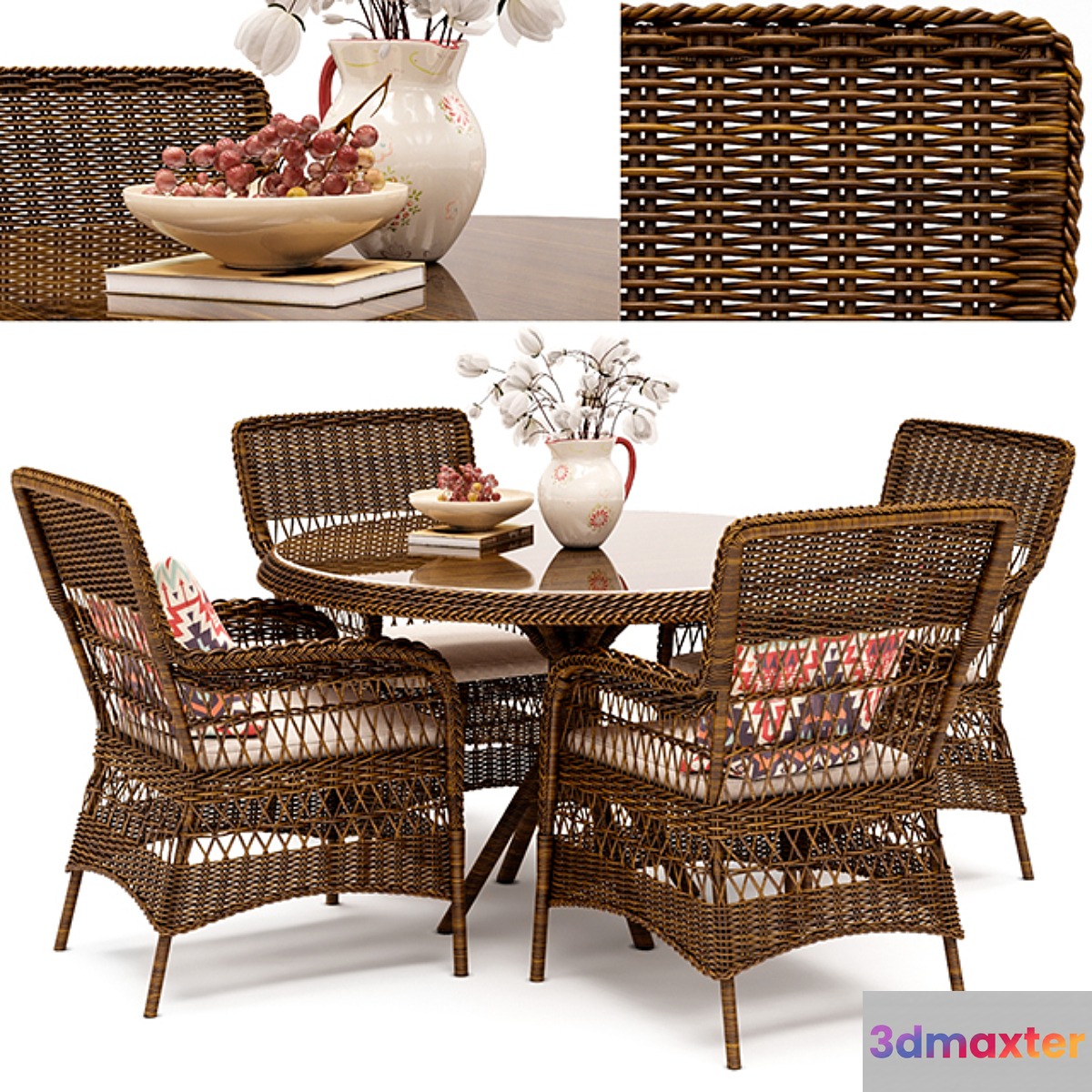 Marie wicker chair and Grace dining table 3D Max