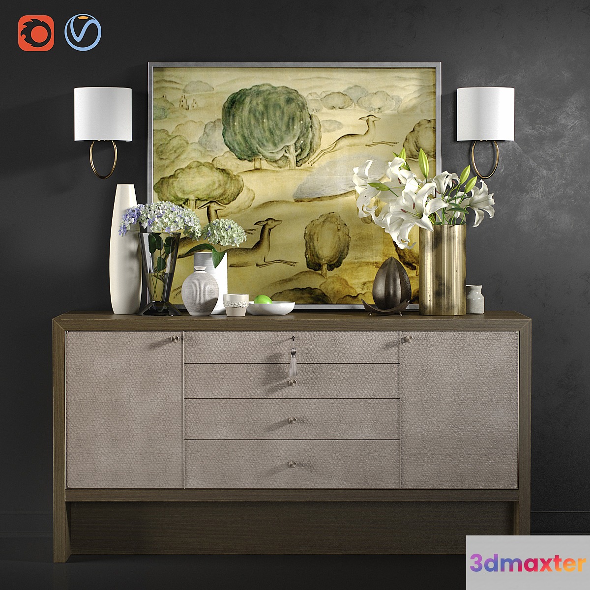 Chest of drawers Carmel Console with decor 3D Max